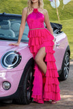 Halter Fuchsia Robe de soirée à plusieurs niveaux
