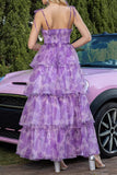 Violet Floral Une ligne découpée High-Low Robe de bal