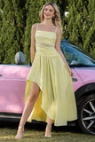 Robe de soirée à bretelles spaghetti jaunes froncées en ligne