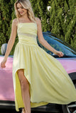 Robe de soirée à bretelles spaghetti jaunes froncées en ligne