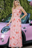 Robe de soirée à volants floraux roses