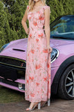 Robe de soirée à volants floraux roses