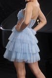 Corset bustier bleu pailleté à plusieurs niveaux Robe de cocktail trapèze