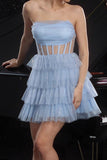 Corset bustier bleu pailleté à plusieurs niveaux Robe de cocktail trapèze