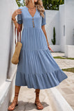 Gris Bleu Robe d’été trapèze à col en V