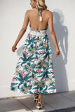 Robe d’été à fleurs vertes dos nu une ligne