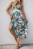 Robe d’été à fleurs vertes dos nu une ligne