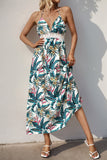 Robe d’été à fleurs vertes dos nu une ligne