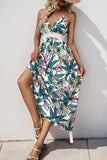 Robe d’été à fleurs vertes dos nu une ligne