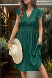 Robe d’été plissée trapèze noire à col en V