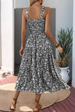 Robe d’été noire florale à une ligne de thé