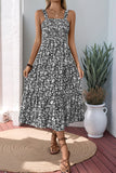 Robe d’été noire florale à une ligne de thé