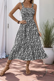 Robe d’été noire florale à une ligne de thé