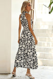 Robe d’été noire fleurie à une ligne avec ceinture