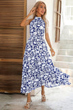 Robe d’été noire fleurie à une ligne avec ceinture