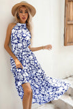 Robe d’été noire fleurie à une ligne avec ceinture