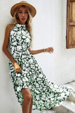 Robe d’été noire fleurie à une ligne avec ceinture