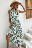 Robe d’été noire fleurie à une ligne avec ceinture