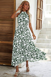Robe d’été noire fleurie à une ligne avec ceinture