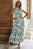 Robe d’été noire fleurie à une ligne avec ceinture