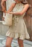Robe d’été à volants Kahki A Line avec ceinture