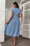 Robe d’été à col rond imprimée florale bleue
