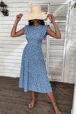 Robe d’été à col rond imprimée florale bleue