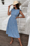 Robe d’été à col rond imprimée florale bleue