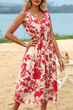 Robe d’été sans manches à imprimé floral rouge