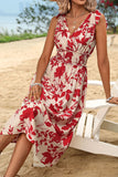 Robe d’été sans manches à imprimé floral rouge