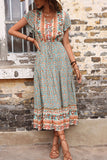 Robe d’été trapèze à col en V imprimé vert clair