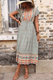 Robe d’été trapèze à col en V imprimé vert clair