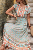 Robe d’été trapèze à col en V imprimé vert clair