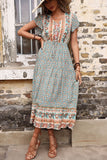 Robe d’été trapèze à col en V imprimé vert clair