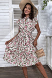 Robe d’été plissée à fleurs aligne blanche rose