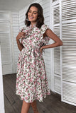 Robe d’été plissée à fleurs aligne blanche rose
