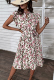 Robe d’été plissée à fleurs aligne blanche rose