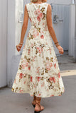 Robe d’été trapèze à col en V imprimé abricot