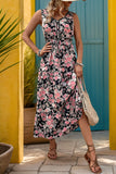 Robe d’été trapèze à col en V imprimé abricot