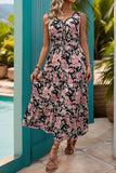 Robe d’été trapèze à col en V imprimé abricot