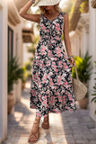 Robe d’été trapèze à col en V imprimé abricot