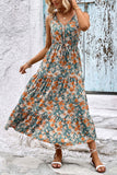 Robe d’été trapèze à col en V imprimé abricot