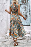 Robe d’été trapèze à col en V imprimé abricot