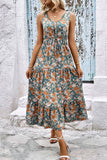 Robe d’été trapèze à col en V imprimé abricot