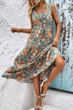 Robe d’été trapèze à col en V imprimé abricot