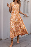 Robe d’été ligne à col en V orange imprimée
