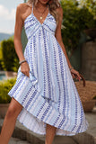 Robe d’été bleu clair imprimée dos nu une ligne