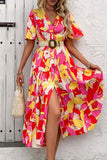 Robe d’été fuchsia à imprimé floral avec ceinture