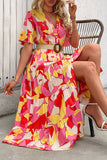 Robe d’été fuchsia à imprimé floral avec ceinture