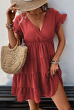 Robe d’été rouge simple à manches courtes